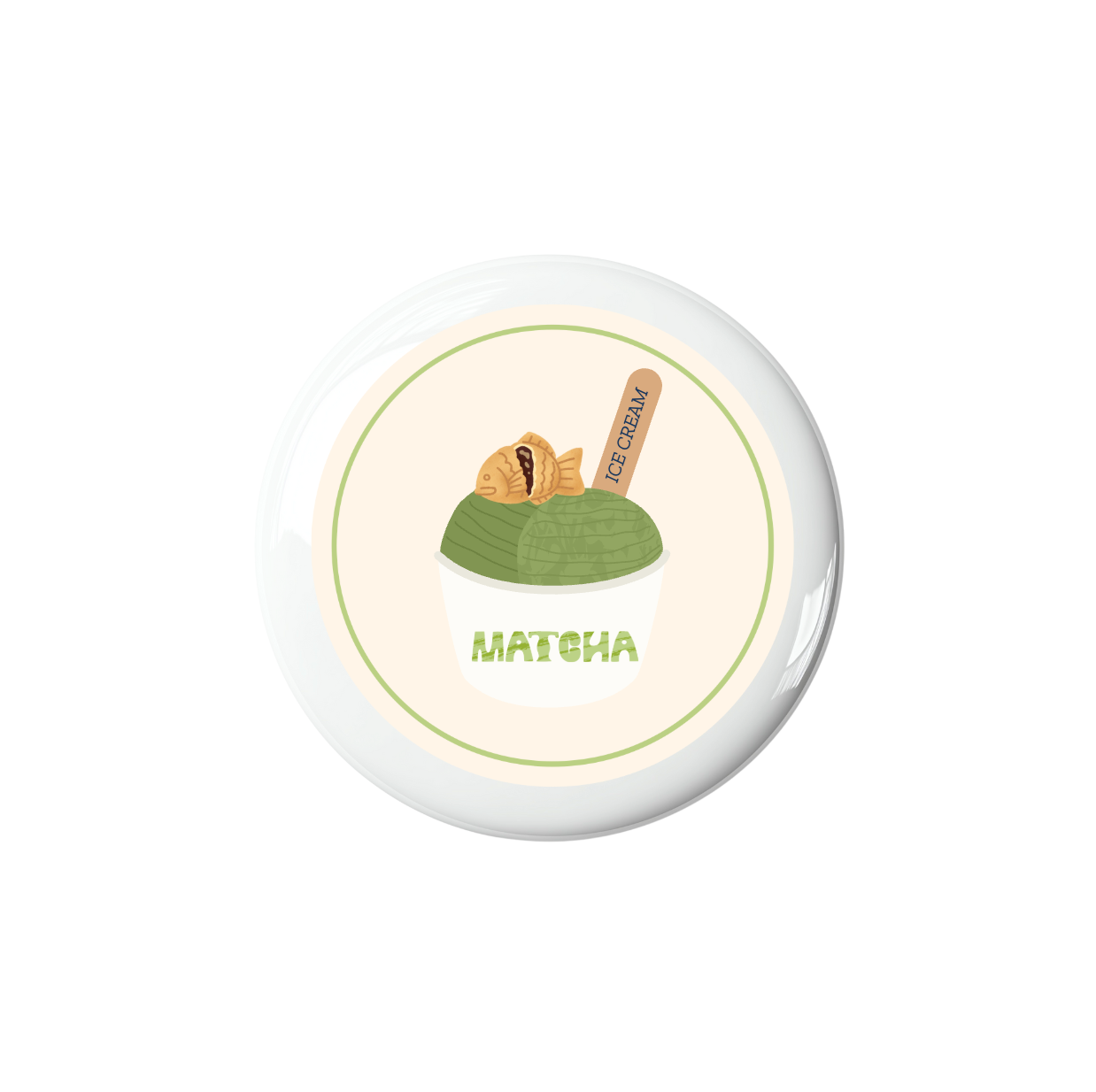 Round container with matcha ice cream illustration on a white background