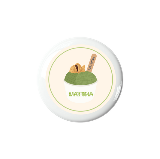 Round container with matcha ice cream illustration on a white background